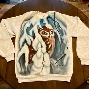 90s Vintage Owl Sweater NWOT Jerzees Size Large Rare Unique One Of A Kind